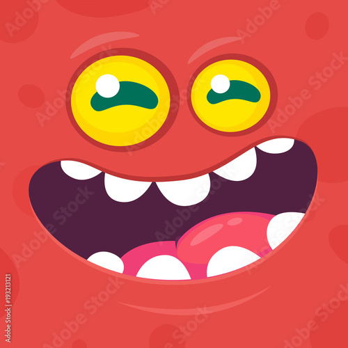Funny cool cartoon monster face. Vector Halloween red monster character