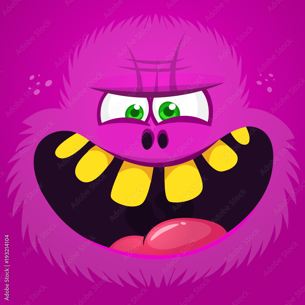 Angry cartoon monster face avatar. Vector Halloween pink monster character Angry cartoon monster face avatar. Vector Halloween pink monster character
