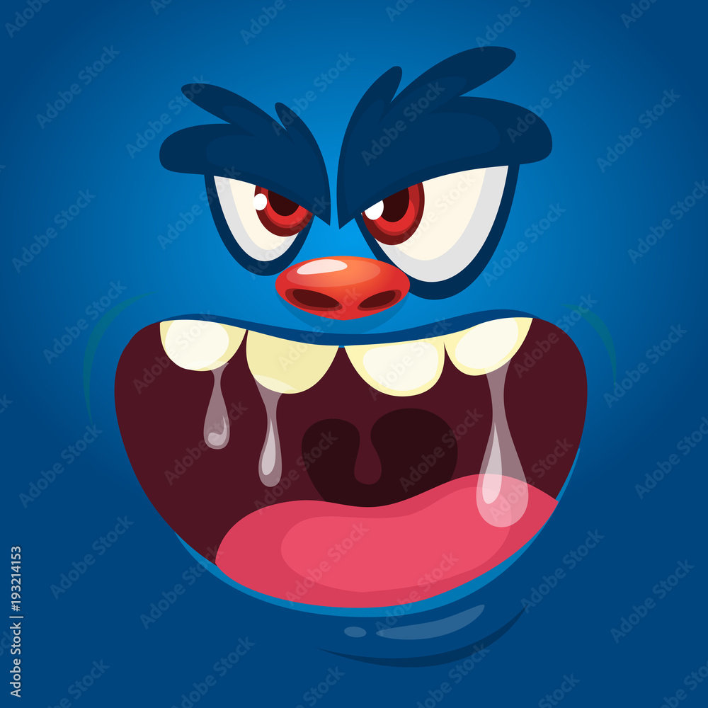 Angry monster screaming. Cartoon vector illustration of spooky monster face  avatar. Big set of monster faces Stock Vector | Adobe Stock