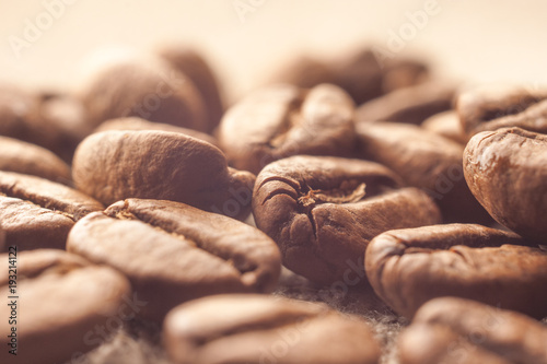 Coffee beans heap on sack