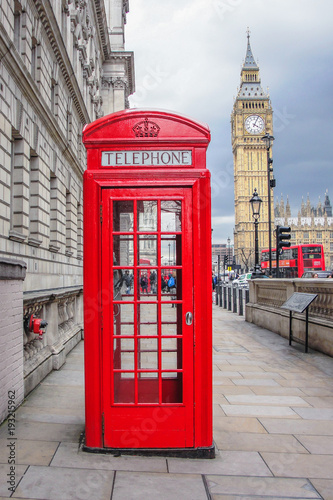 Big ben and red phone cabin in London
