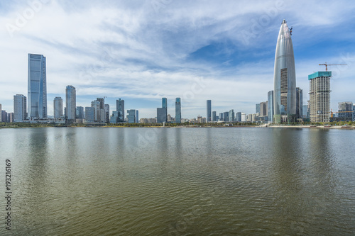 modern city waterfront downtown skyline China.