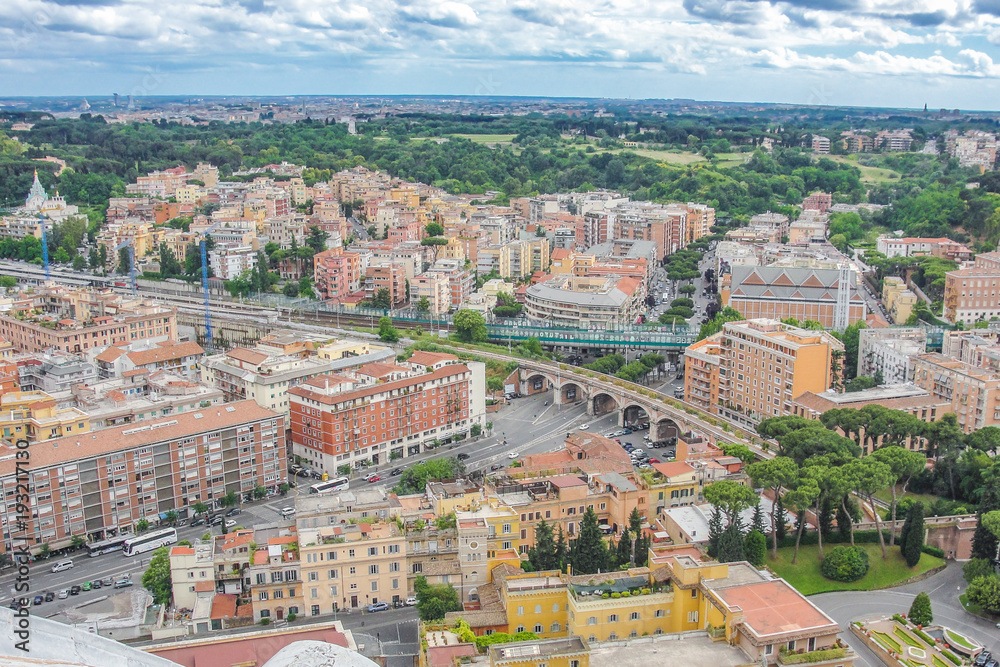 Cityscape of Rome from the St Peter's Basilica's Dome in Italy