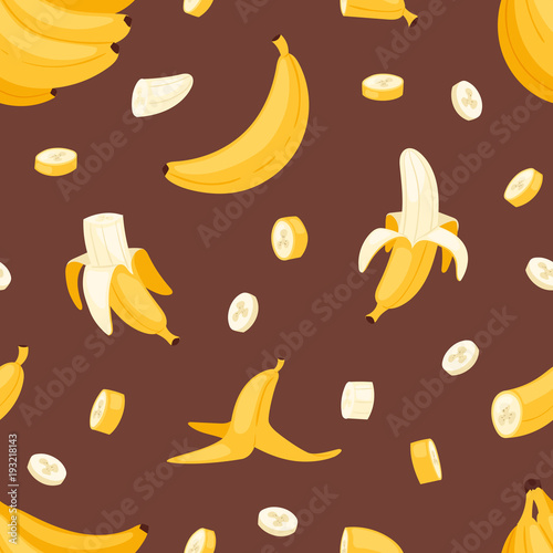 Banana set vector bananas products bread pancake or banana split with yellow banana illustration bananapeel seamless pattern background