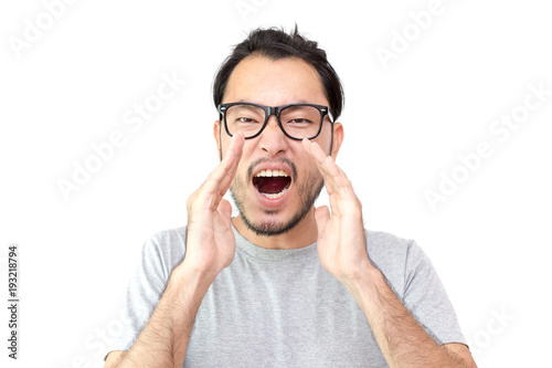 Фотография Closeup portrait of angry asian man bawl