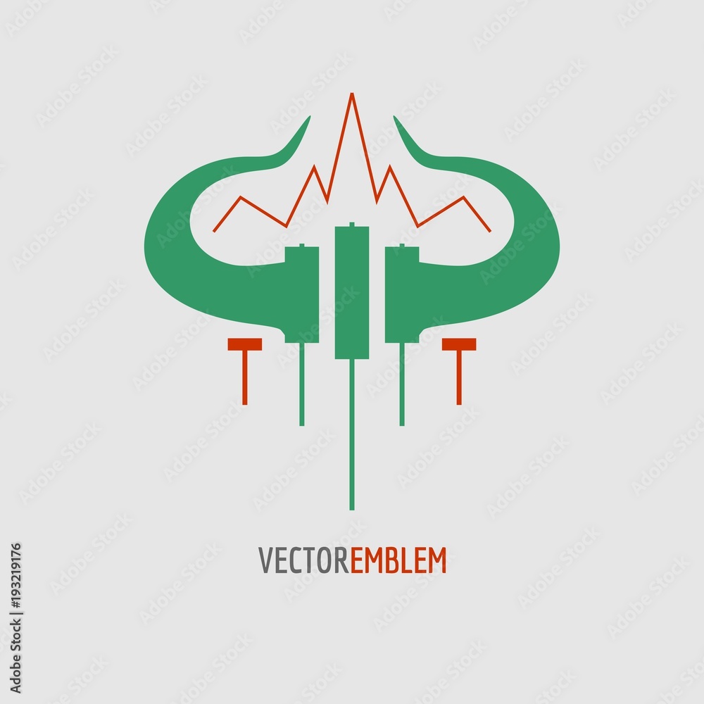 Logo candlestick trading chart analyzing in forex stock market. Exchange broker emblem. Bull horns and candles Logo candlestick trading chart analyzing in forex stock market. Exchange broker emblem. Bull horns and candles