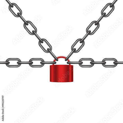 Black chains locked by padlock in red design 
