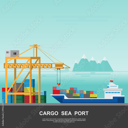 Warehouse and shipping port logistic on a flat style