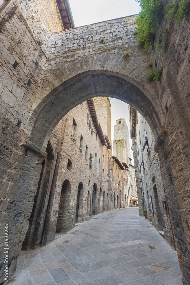 Alley in San Gimignano Medieval Village,Tuscany, Italy, Europe