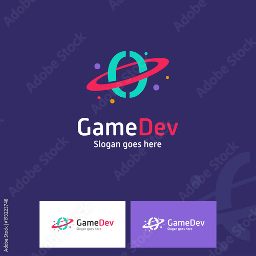 Colorful Game Developer Logo With Coding Symbol as A Planet