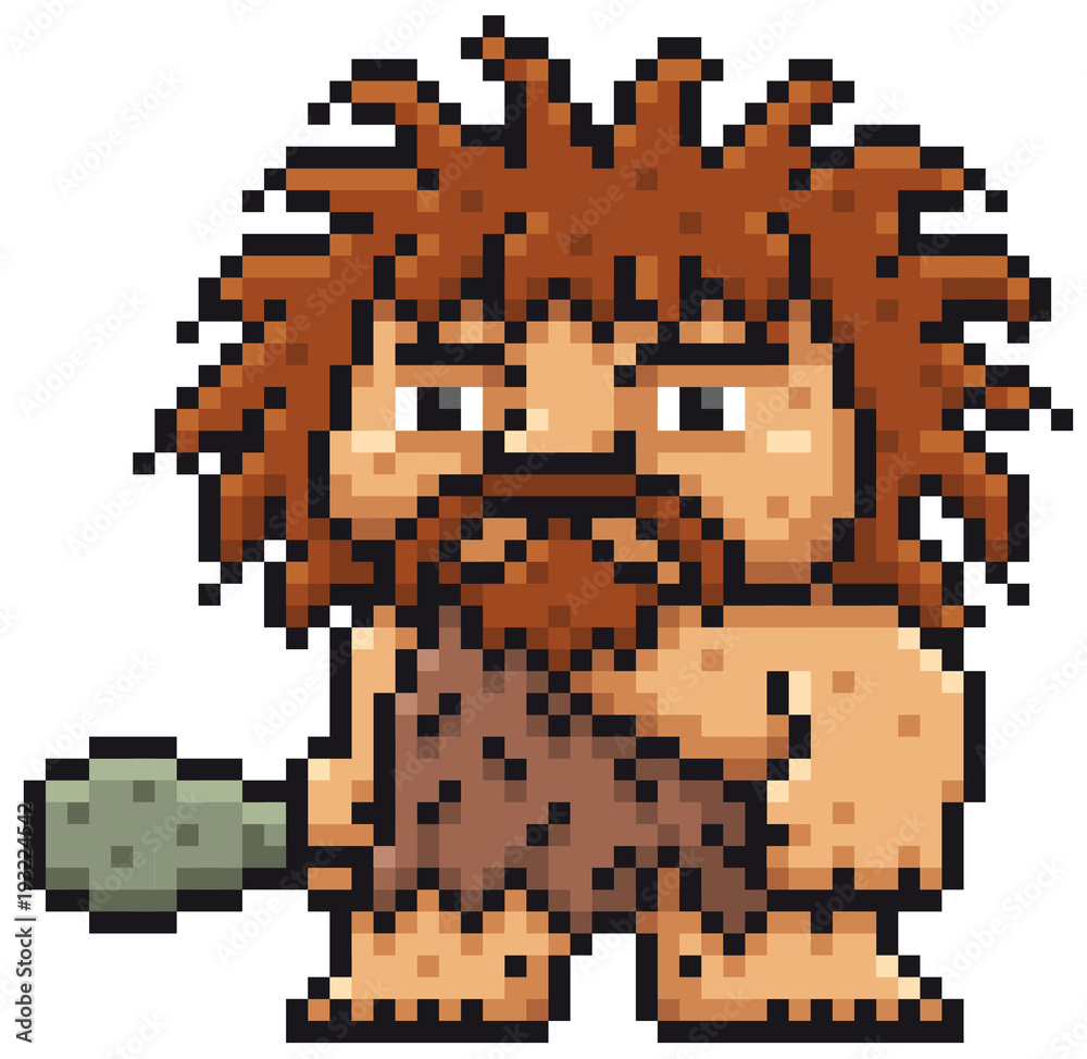 Vector illustration of Cartoon Caveman - Pixel design