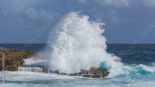 Panorama of the sea, wave which smashes against rocks 