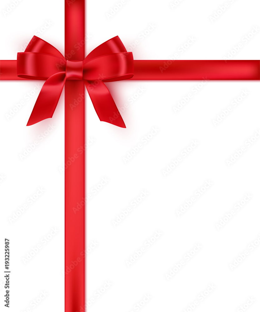 Red bow and ribbon. Vector realistic design element. Red bow and ribbon. Vector realistic design element.