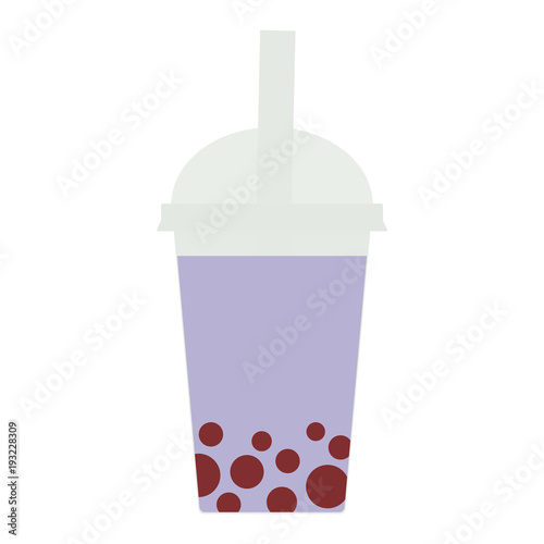 Bubble Tea with blueberry berries. Milk Cocktails in plastic cup, tubule, pastel colors on white background. Vector