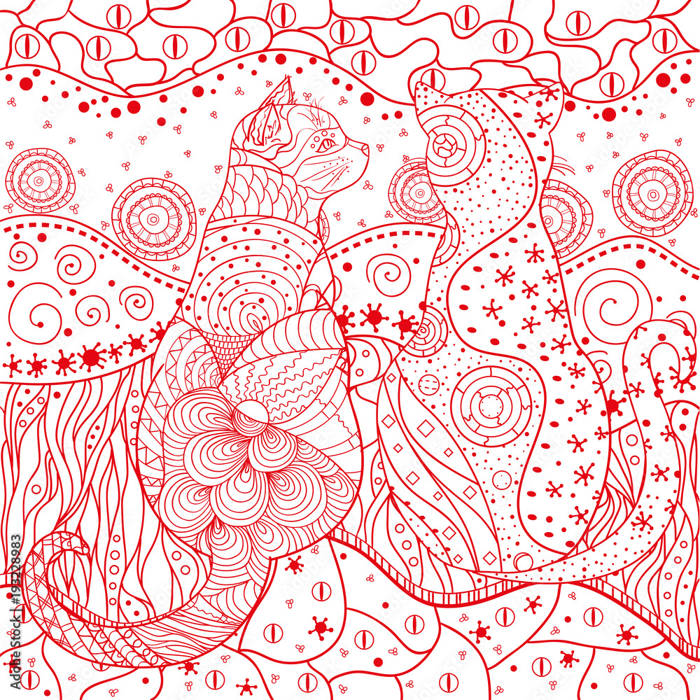 Zen cat. Eastern square pattern. Mandala. Hand drawn ornate wallpaper with  abstract patterns. Design for spiritual relaxation for adults. Outline for  tattoo, printing on t-shirts. Design Zentangle Stock Vector | Adobe Stock