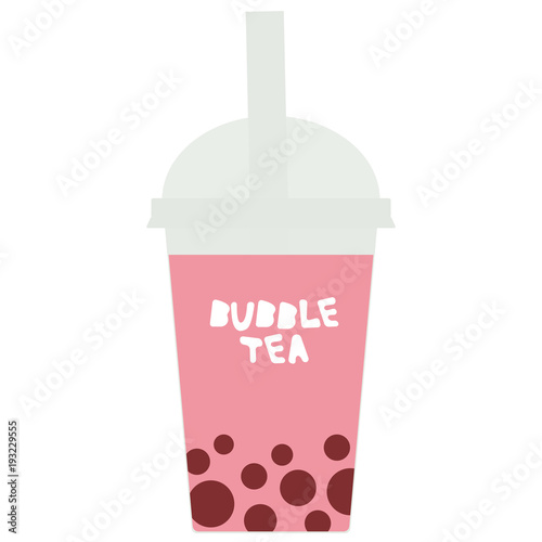 Bubble Tea with pink raspberry strawberry watermelon berries. Milk Cocktails in plastic cup, tubule, pastel colors on white background. Vector