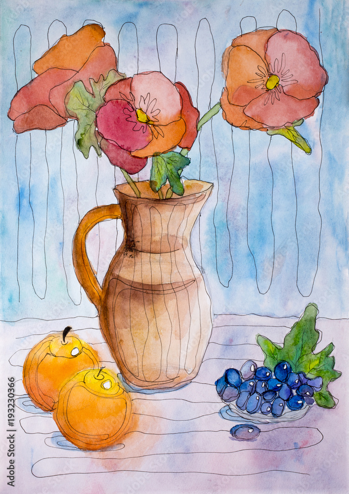 Fototapeta premium Children's watercolor painting 