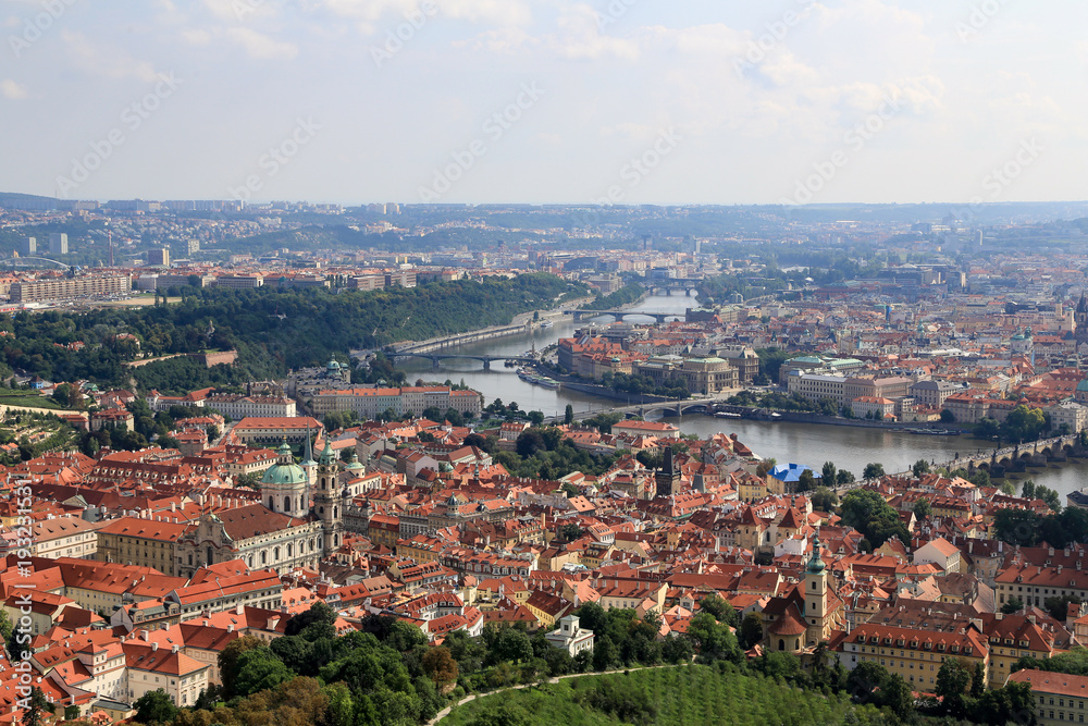 View of the Charles Bridge, the Vltava River and the Old Town of Prague