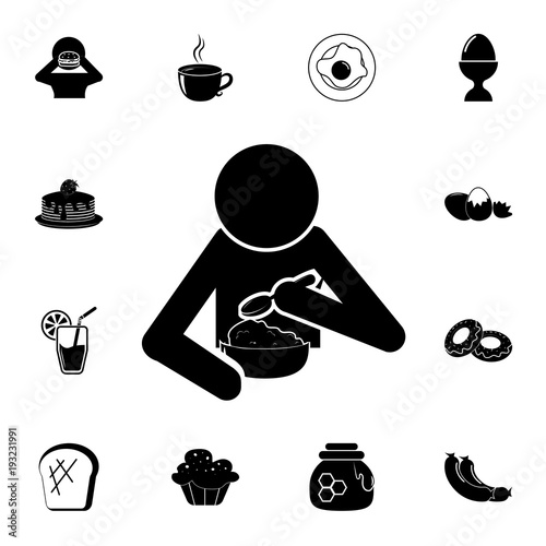 man eat from a plate with spoon icon. Breakfast Icon. Premium quality graphic design. Signs, symbols collection, simple icon for websites, web design, mobile app on white background