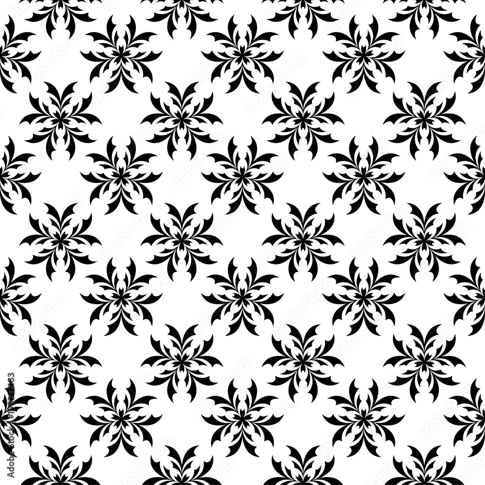 Black floral seamless pattern on white background Black floral seamless pattern on white background