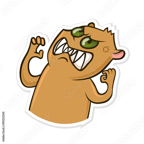 Sticker for messenger with funny animal. Angry hamster. Vector illustration, isolated on white background.
