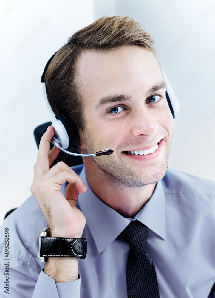 Portrait of support phone male operator in headset Portrait of support phone male operator in headset