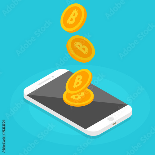 Peer to peer payments. Smartphone transfer money.  Cryptocurrency Transaction. Vector illustration.