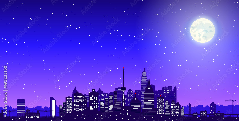 City skyline silhouette at night