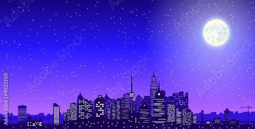 City skyline silhouette at night