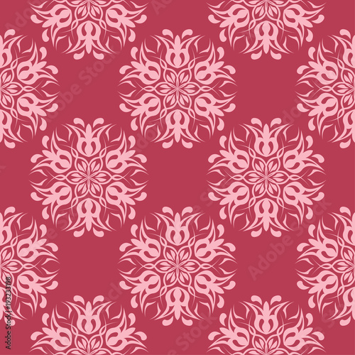 Floral seamless pattern on red background