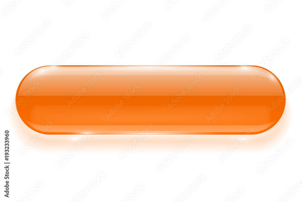 Oval glass button. Orange 3d shiny blank push button