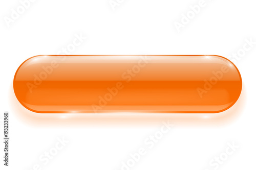 Oval glass button. Orange 3d shiny blank push button