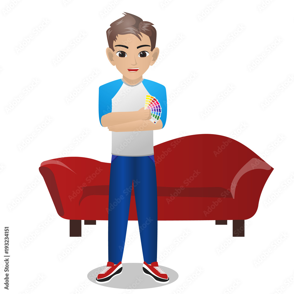 Male interior Designer Holding Color Palette Stock Vector | Adobe Stock