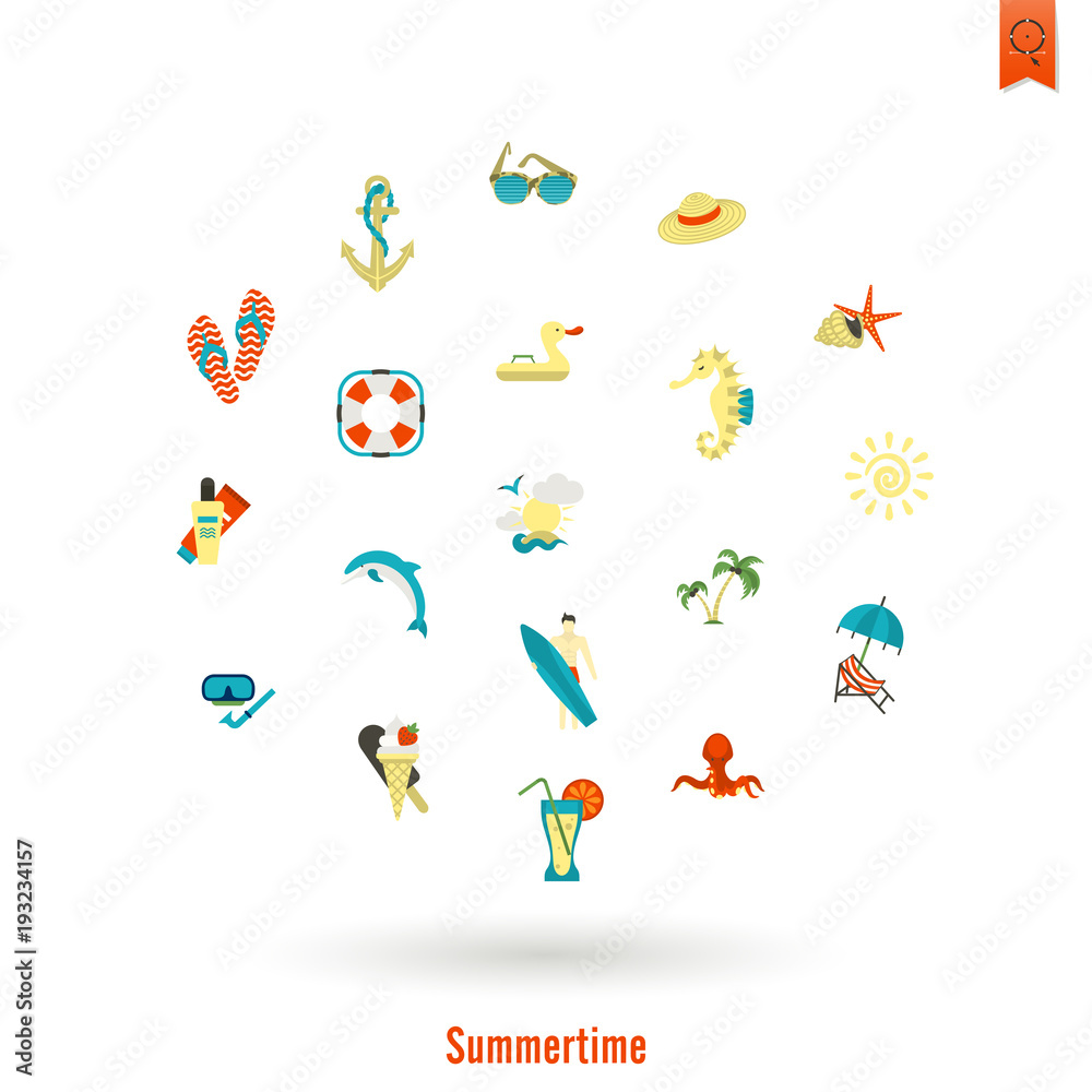 Summer and Beach Simple Flat Icons Summer and Beach Simple Flat Icons