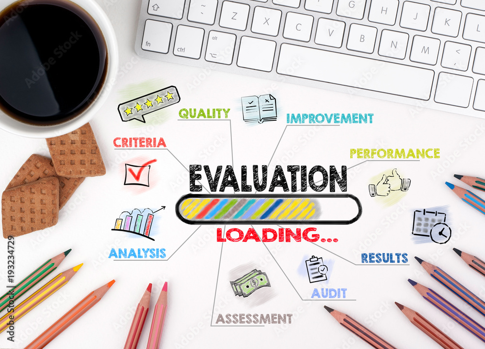 Evaluation, Business Concept. Chart With Keywords And Icons. White ...