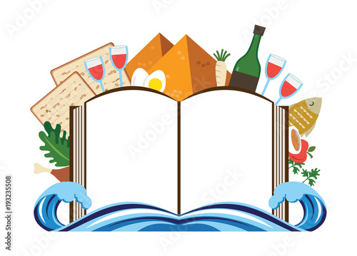 abstract passover story haggadah book over traditional food and holiday icons