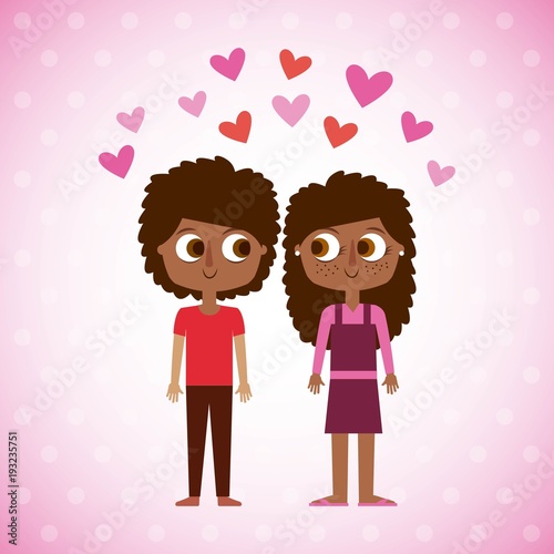 cute children afroamerican together hearts decoration vector illustration