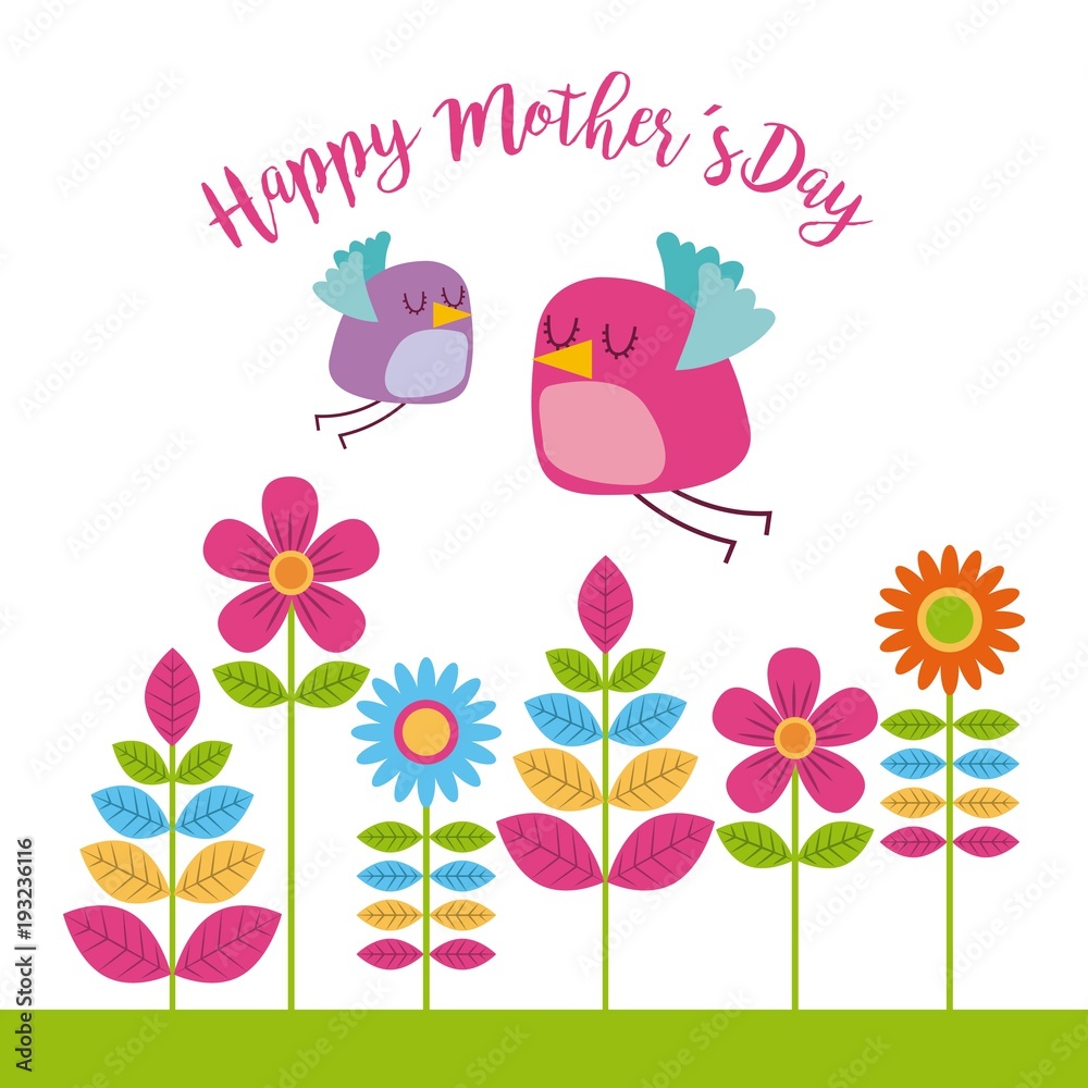 floral greeting card with little bird happy mothers day icon vector ilustration