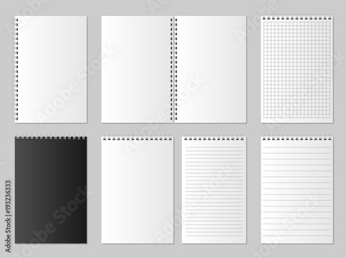 Realistic blank open and closed organizer. Notebook and notepad set mock up isolated. Diary paper page organizer and Notebook. vector illustration