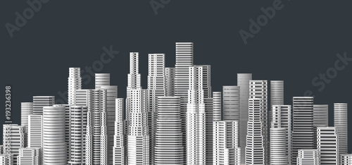 Skyscrapers isolated on dark background. 3D illustrating.