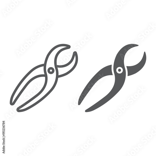 Dental pliers line and glyph icon, stomatology and dental, medical nippers sign vector graphics, a linear pattern on a white background, eps 10.