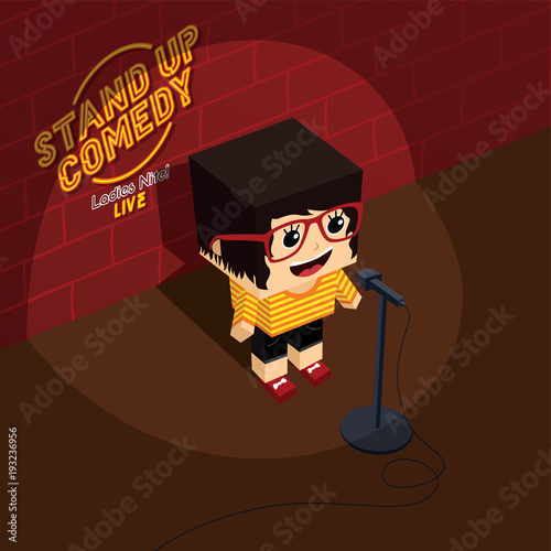 stand up comedy open mic female comic onstage isometric