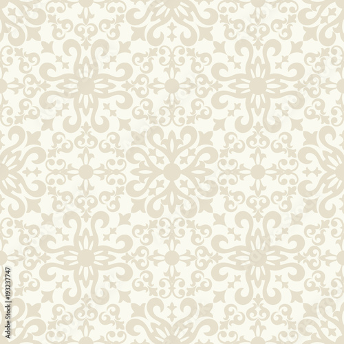 Seamless light background with beige pattern in baroque style. Vector retro illustration. Ideal for printing on fabric or paper for textile, wrapping.