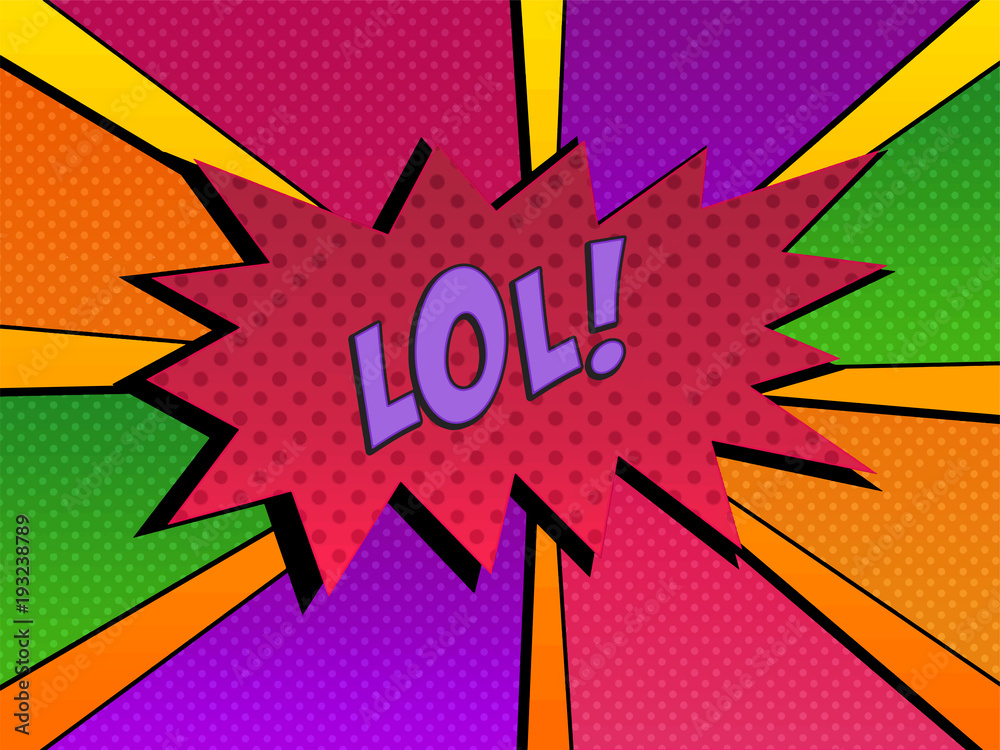 Vector arte pop con la palabra lol en una colorida viñeta