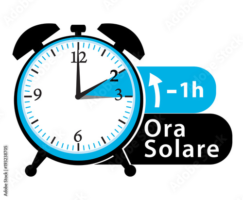 Cambio di orario. Ora solare. Sveglia. Vector icon.