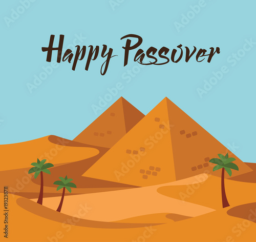 happy Passover. Jewish holiday card template with desert Egypt view. vector illustration
