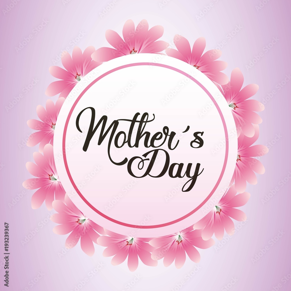 round frame daisy flowers delicate romantic mothers day vector illustration