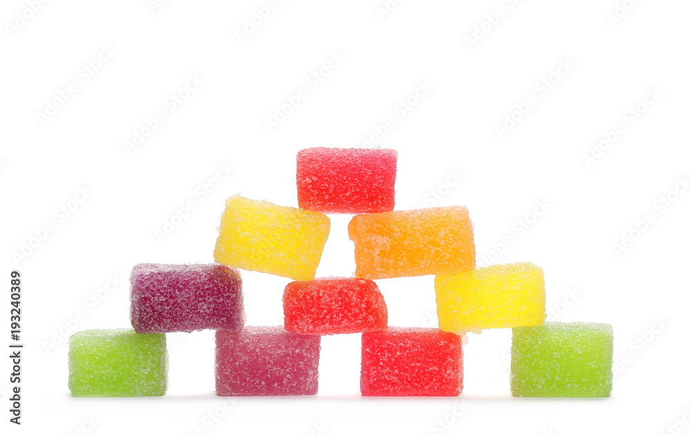 Colorful jelly sugar candies isolated on white background Colorful jelly sugar candies isolated on white background