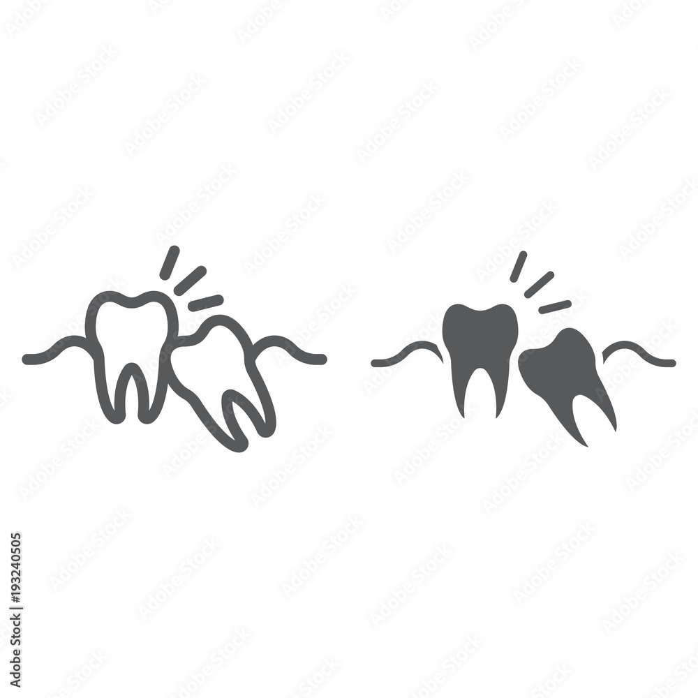 Wisdom teeth line and glyph icon, stomatology and dental, impacted tooth sign vector graphics, a linear pattern on a white background, eps 10.
