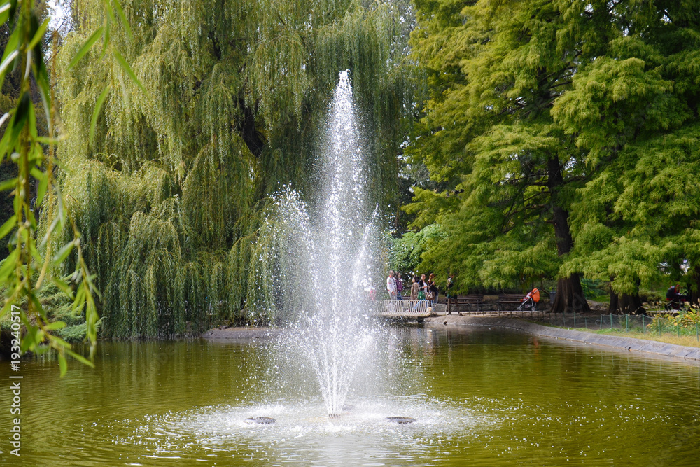 Naklejka premium Novi Sad, Serbia September 28, 2013: Danube park and fountain in the lake